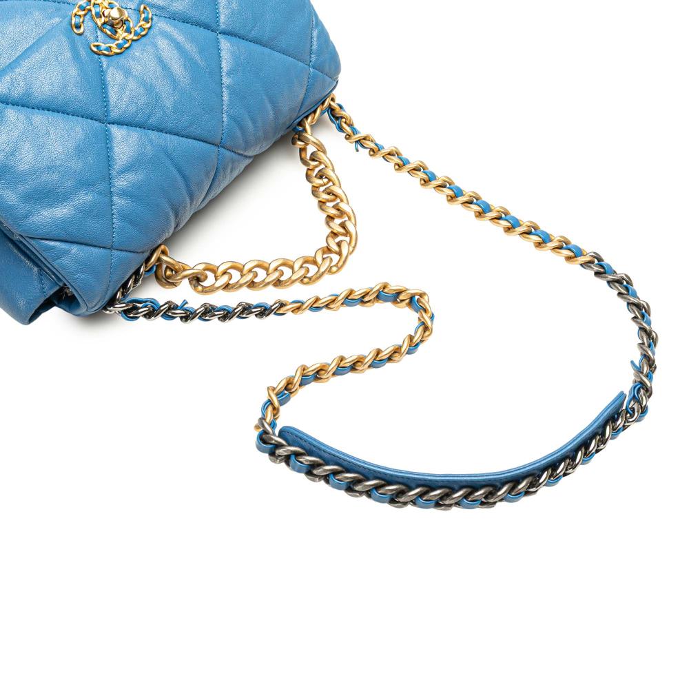 Chanel B Chanel Blue Lambskin Leather Leather Large Lambskin 19 Flap Italy