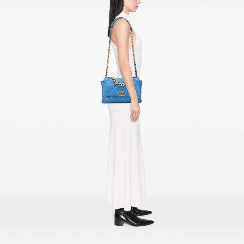 Chanel B Chanel Blue Lambskin Leather Leather Large Lambskin 19 Flap Italy