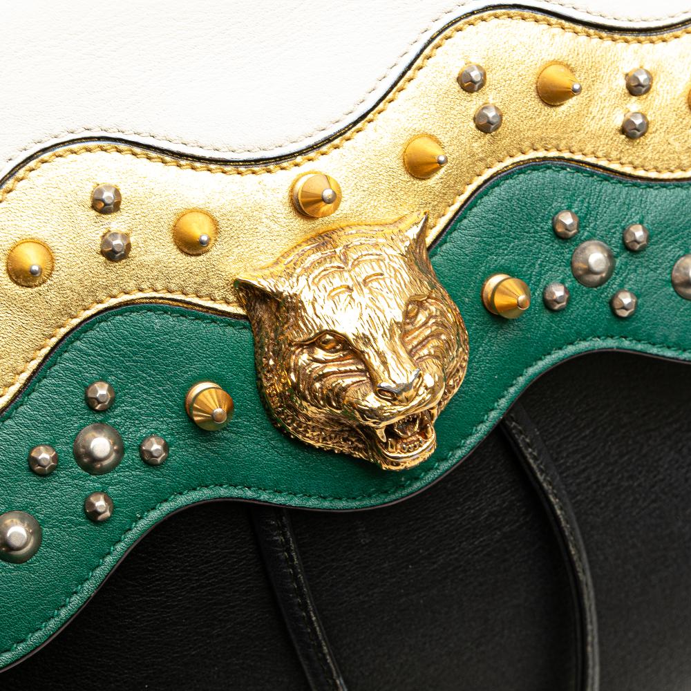 Gucci B Gucci Black with White Calf Leather Studded Animalier Malin Backpack Italy