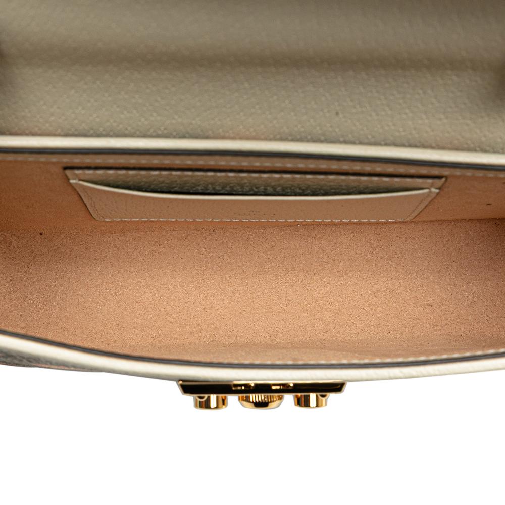 Gucci AB Gucci Brown Beige with White Coated Canvas Fabric Mini GG Supreme Berry Padlock Satchel Italy