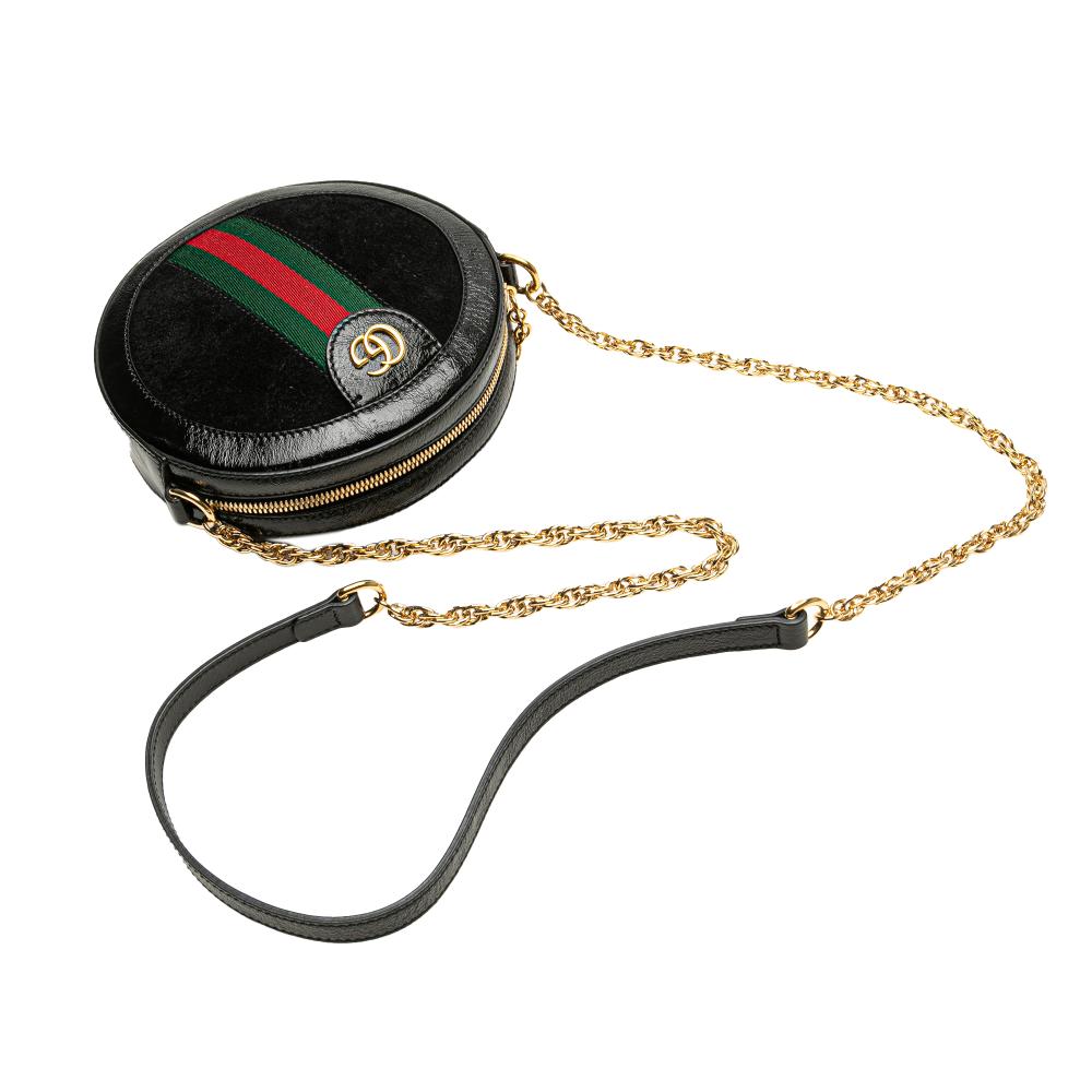 Gucci B Gucci Black Suede Leather Mini Ophidia Round Crossbody Italy