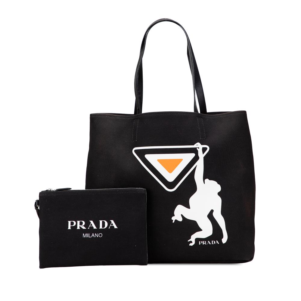 Prada B Prada Black Canvas Fabric Canapa Monkey Tote Italy