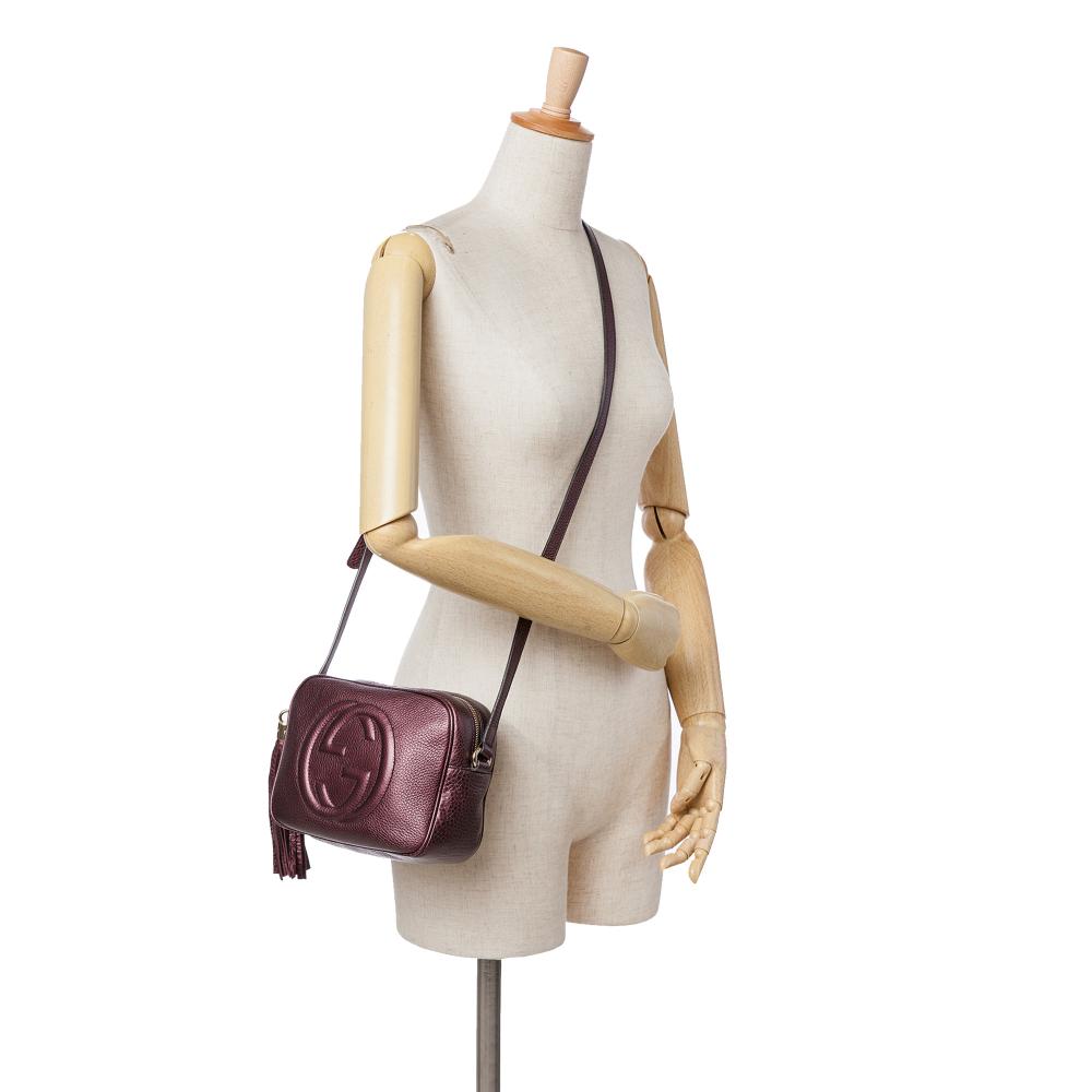 Gucci AB Gucci Red Burgundy Calf Leather Metallic Soho Disco Crossbody Italy