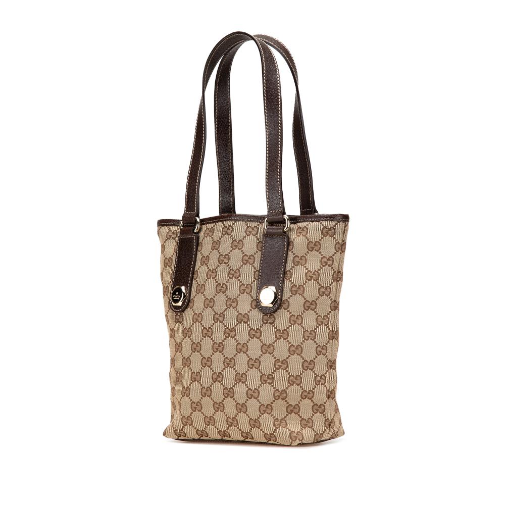 Gucci B Gucci Brown Beige Canvas Fabric GG Charmy Shoulder Bag Italy