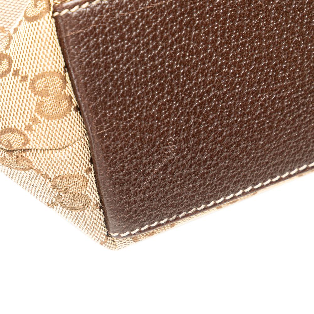 Gucci B Gucci Brown Beige Canvas Fabric GG Charmy Shoulder Bag Italy