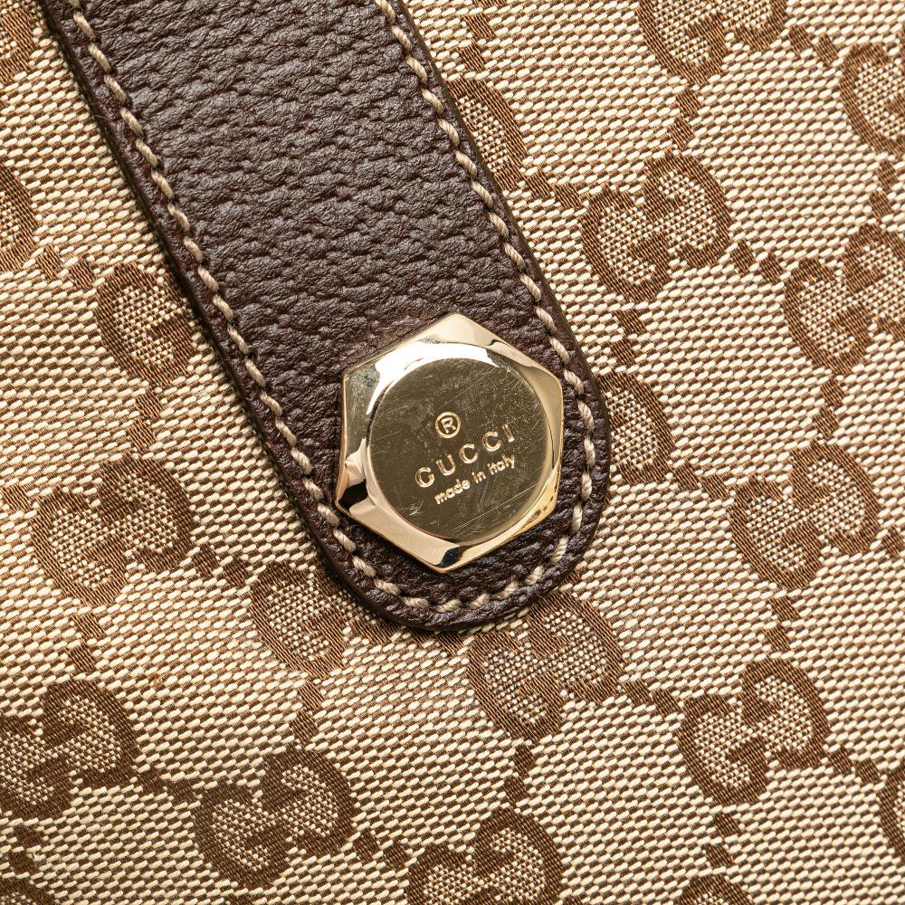 Gucci B Gucci Brown Beige Canvas Fabric GG Charmy Shoulder Bag Italy