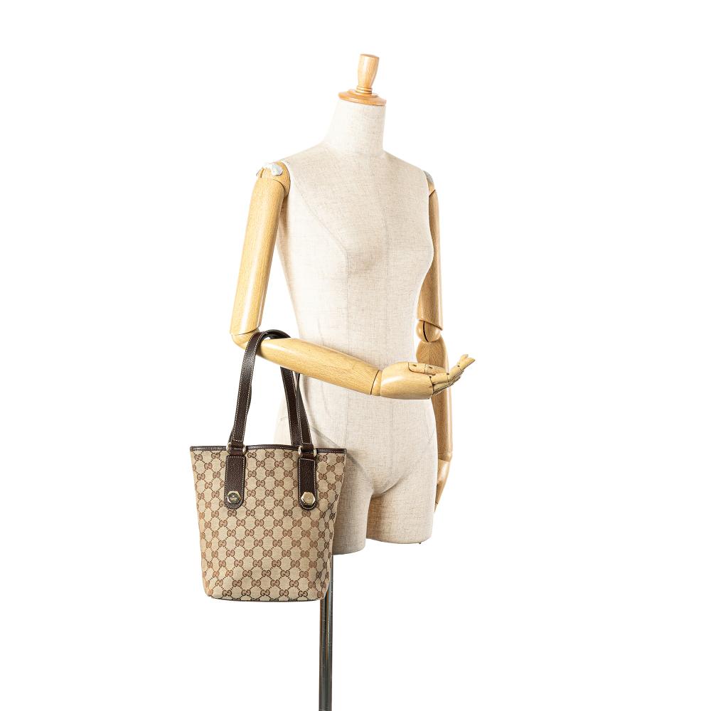 Gucci B Gucci Brown Beige Canvas Fabric GG Charmy Shoulder Bag Italy
