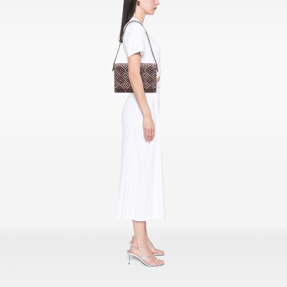 Prada AB Prada Brown Canvas Fabric Geometric Shoulder Bag Italy