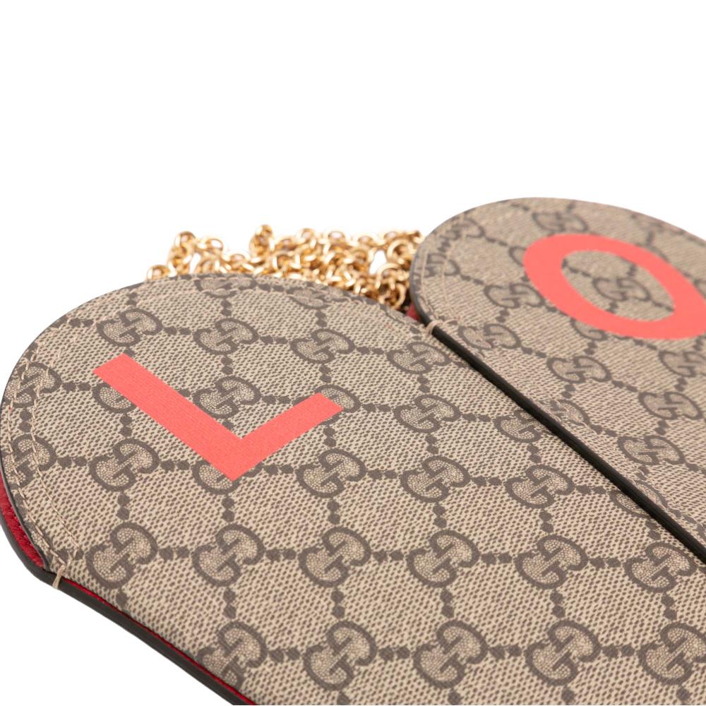 Gucci AB Gucci Brown Beige Coated Canvas Fabric Valentines Day GG Supreme Love Heart Bag Italy