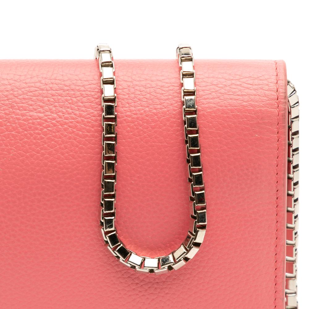 Balenciaga B Balenciaga Pink Calf Leather Grained skin Motocross Classic Wallet on Chain Italy