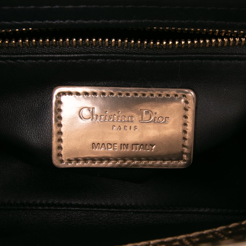 Christian Dior AB Dior Gold Light Gold Patent Leather Leather Mini Metallic Patent Microcannage Lady Dior Italy