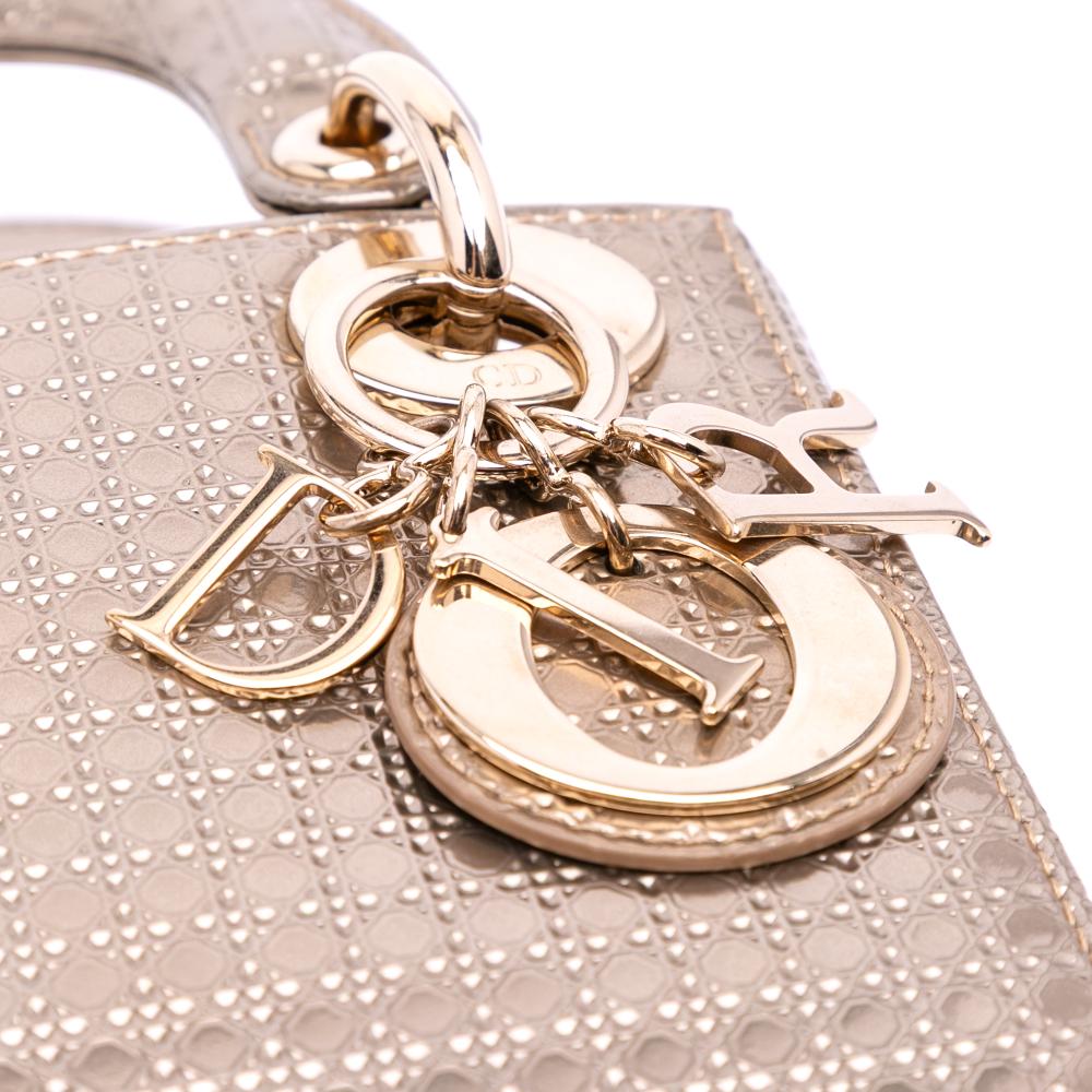 Christian Dior AB Dior Gold Light Gold Patent Leather Leather Mini Metallic Patent Microcannage Lady Dior Italy