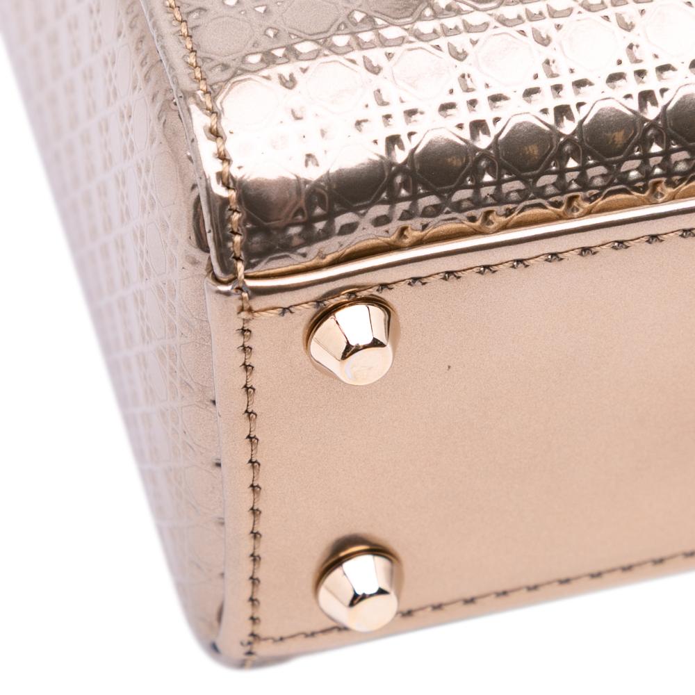 Christian Dior AB Dior Gold Light Gold Patent Leather Leather Mini Metallic Patent Microcannage Lady Dior Italy