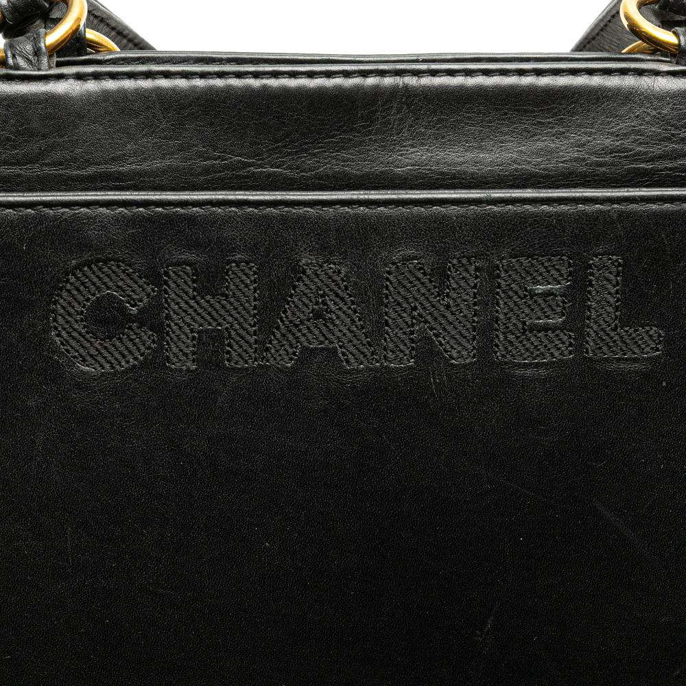 Chanel B Chanel Black Lambskin Leather Leather Lambskin Embroidered Logo Tote France