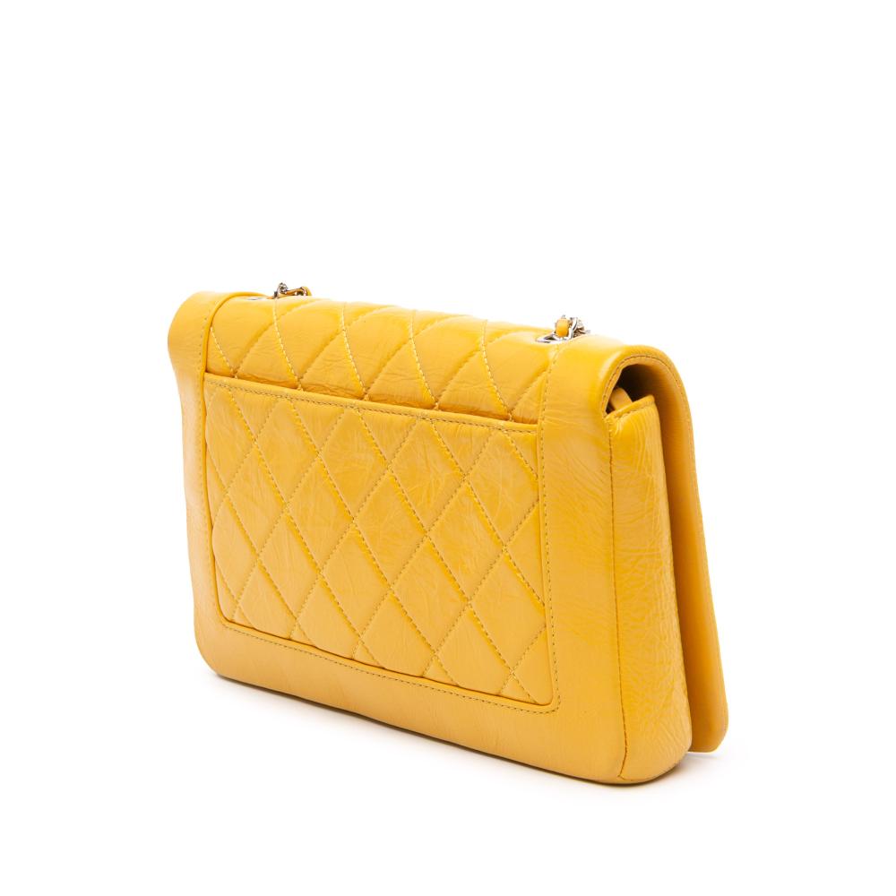 Chanel B Chanel Yellow Calf Leather Crumpled skin Bi Quilted Vintage Full Flap France