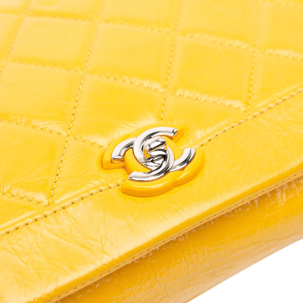 Chanel B Chanel Yellow Calf Leather Crumpled skin Bi Quilted Vintage Full Flap France
