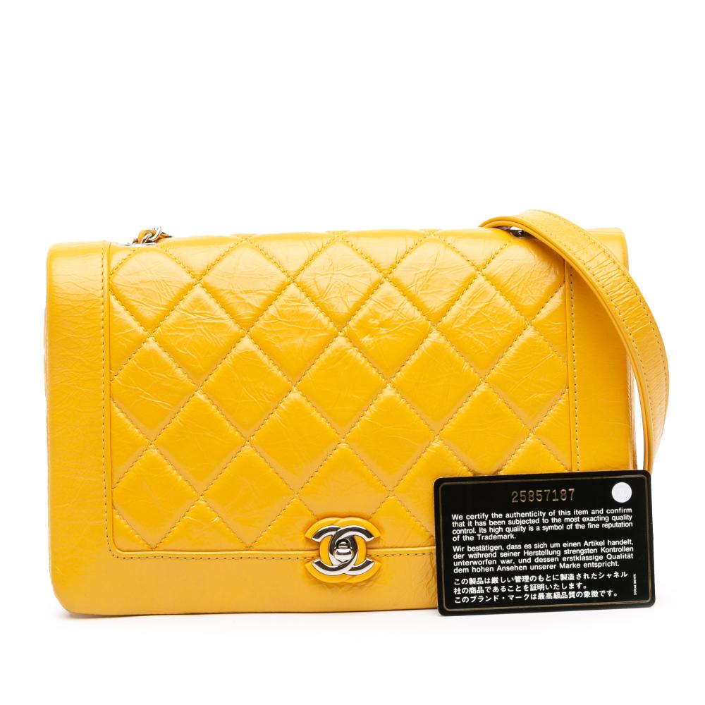 Chanel B Chanel Yellow Calf Leather Crumpled skin Bi Quilted Vintage Full Flap France