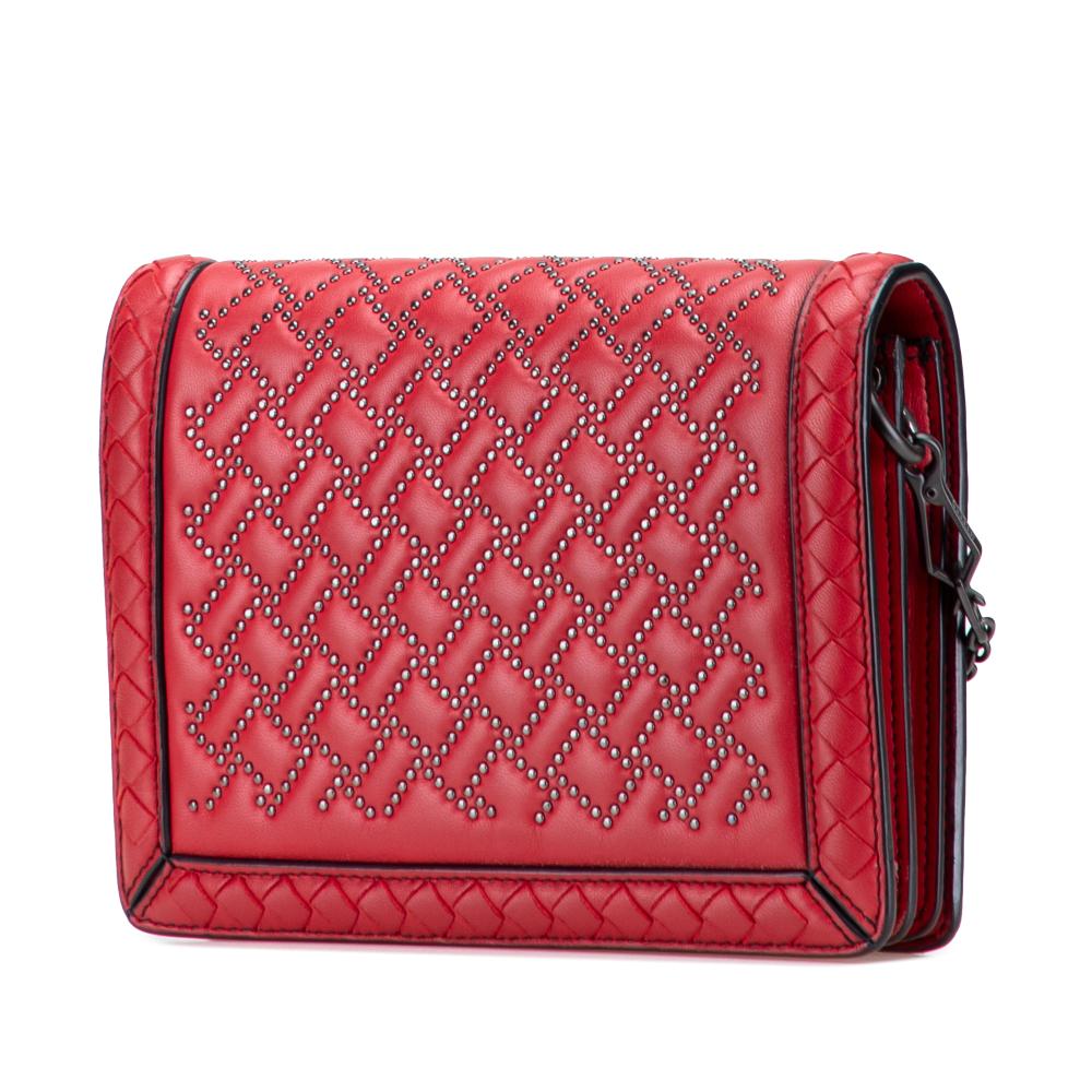 Bottega Veneta AB Bottega Veneta Red Nappa Leather Leather Nappa Intrecciato Microstud Montebello Crossbody Italy