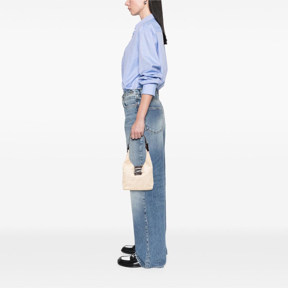 Fendi B Fendi Brown Beige Canvas Fabric Zucca Shoulder Bag Italy