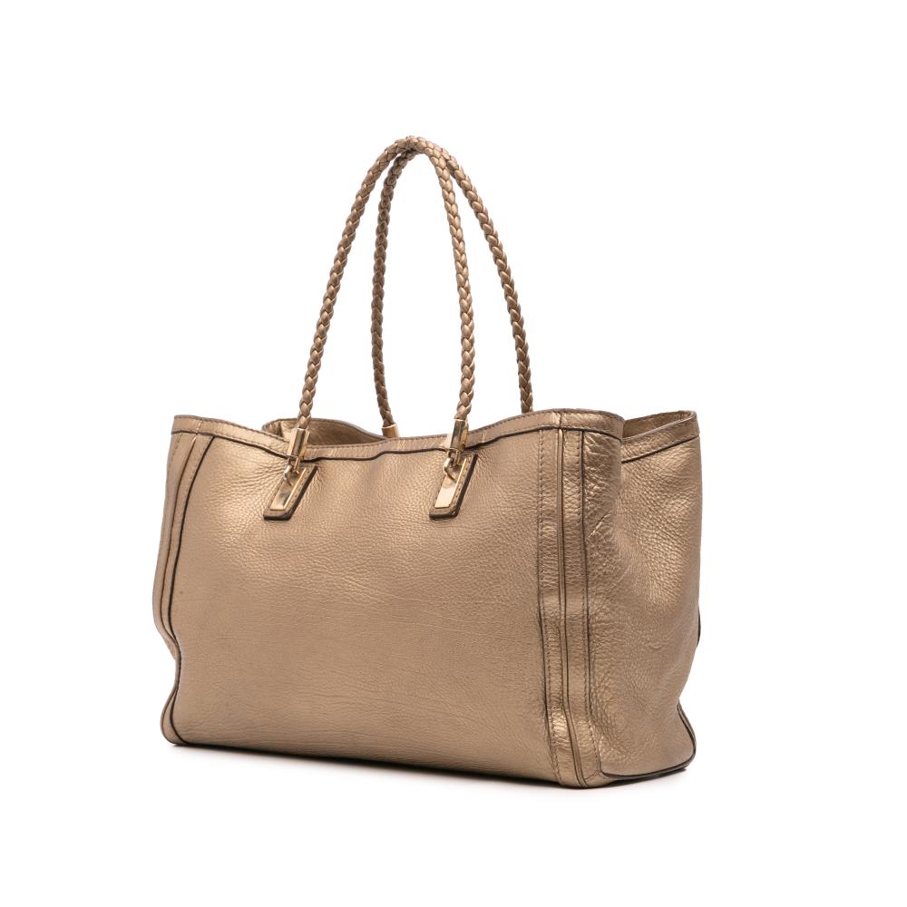 Gucci B Gucci Gold Calf Leather Metallic Grained Bella Tote Italy