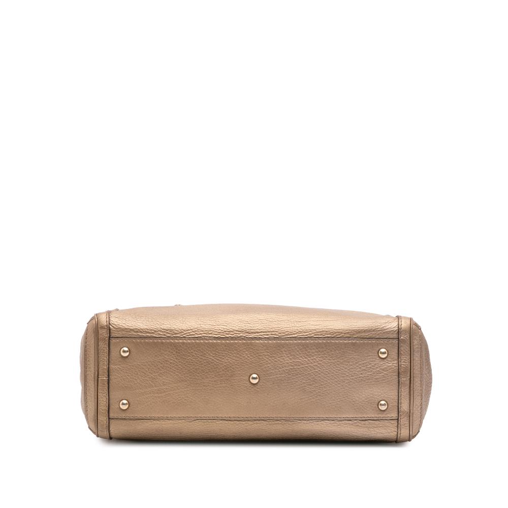 Gucci B Gucci Gold Calf Leather Metallic Grained Bella Tote Italy