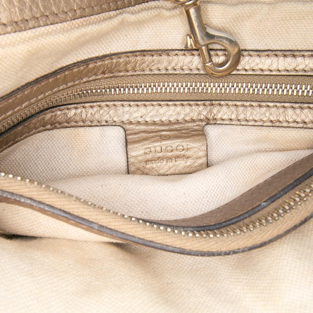 Gucci B Gucci Gold Calf Leather Metallic Grained Bella Tote Italy