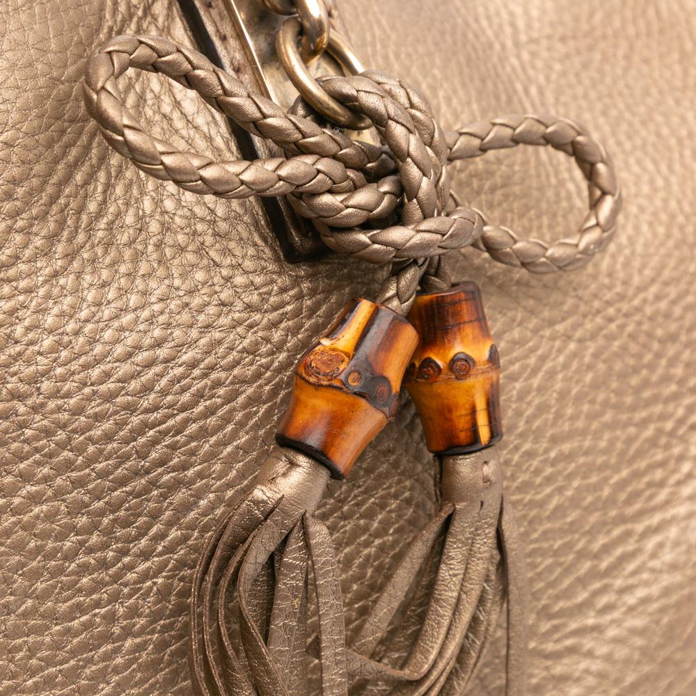 Gucci B Gucci Gold Calf Leather Metallic Grained Bella Tote Italy