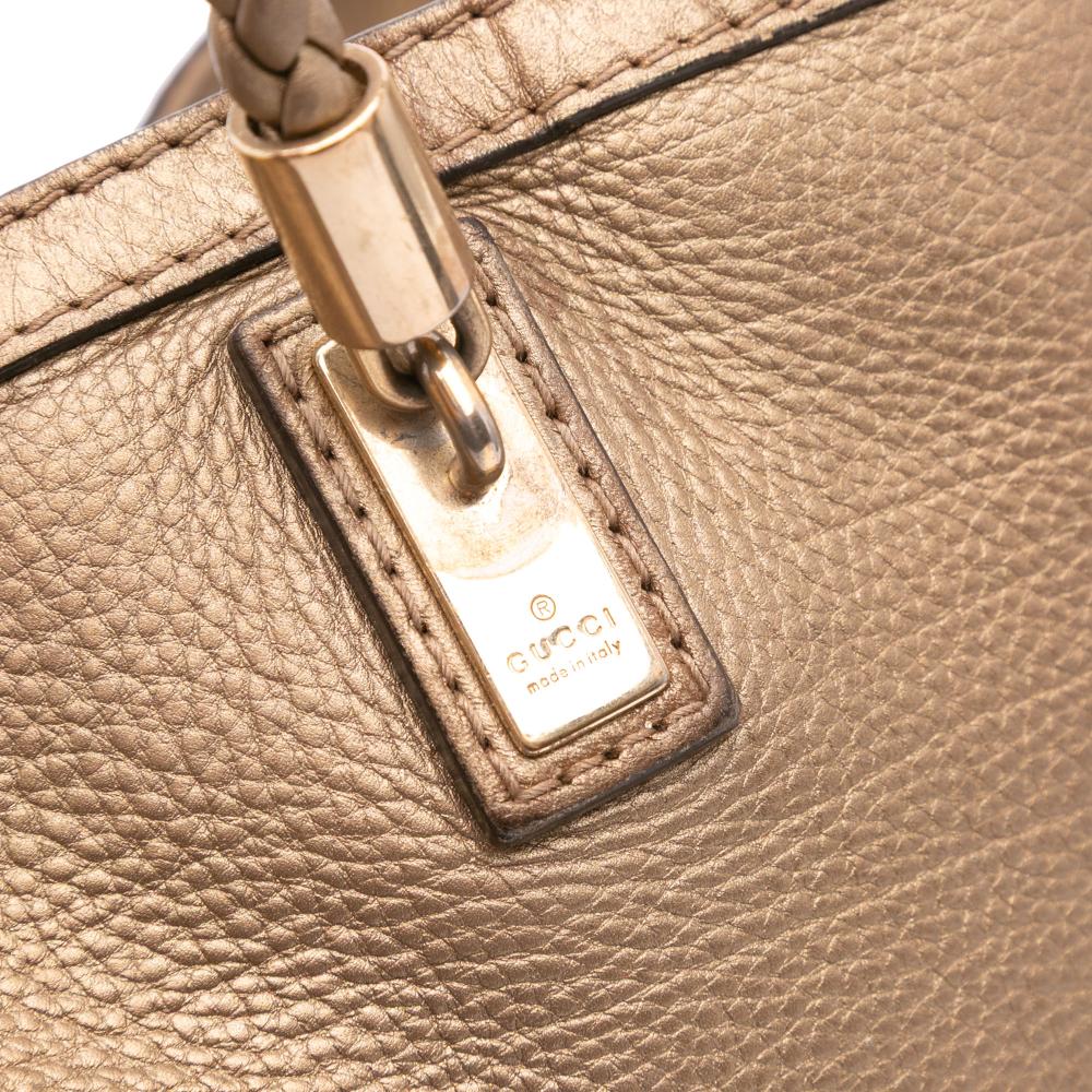 Gucci B Gucci Gold Calf Leather Metallic Grained Bella Tote Italy