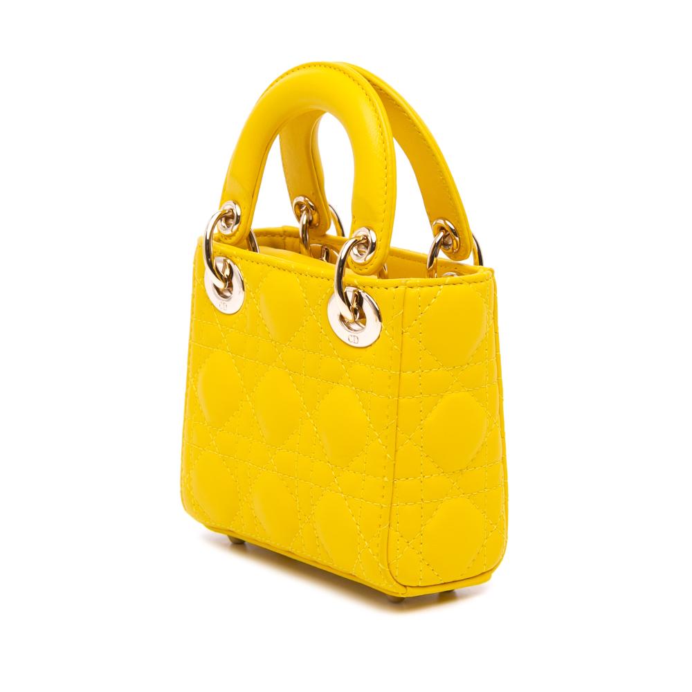 Christian Dior AB Dior Yellow Lambskin Leather Leather Micro Lambskin Cannage Lady Dior Italy
