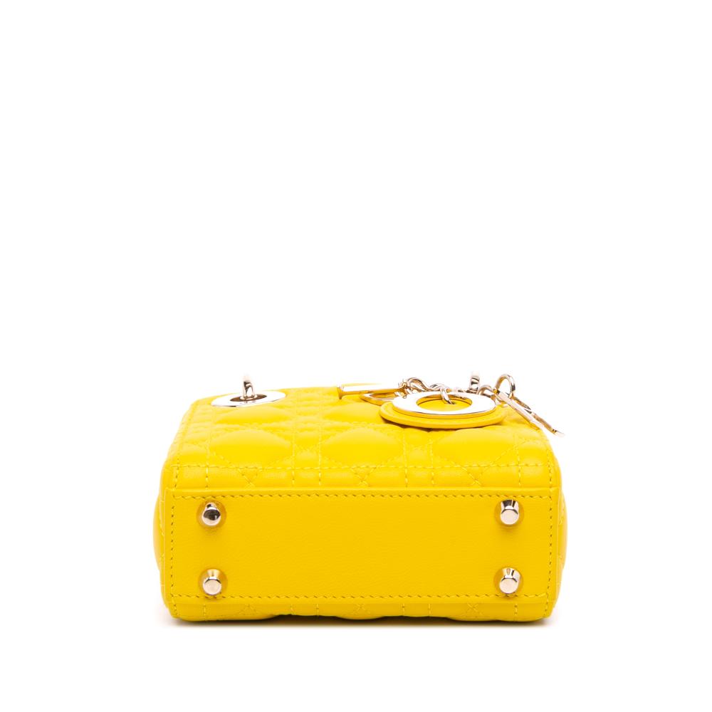 Christian Dior AB Dior Yellow Lambskin Leather Leather Micro Lambskin Cannage Lady Dior Italy