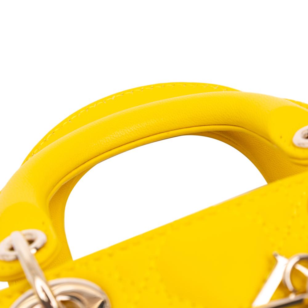 Christian Dior AB Dior Yellow Lambskin Leather Leather Micro Lambskin Cannage Lady Dior Italy