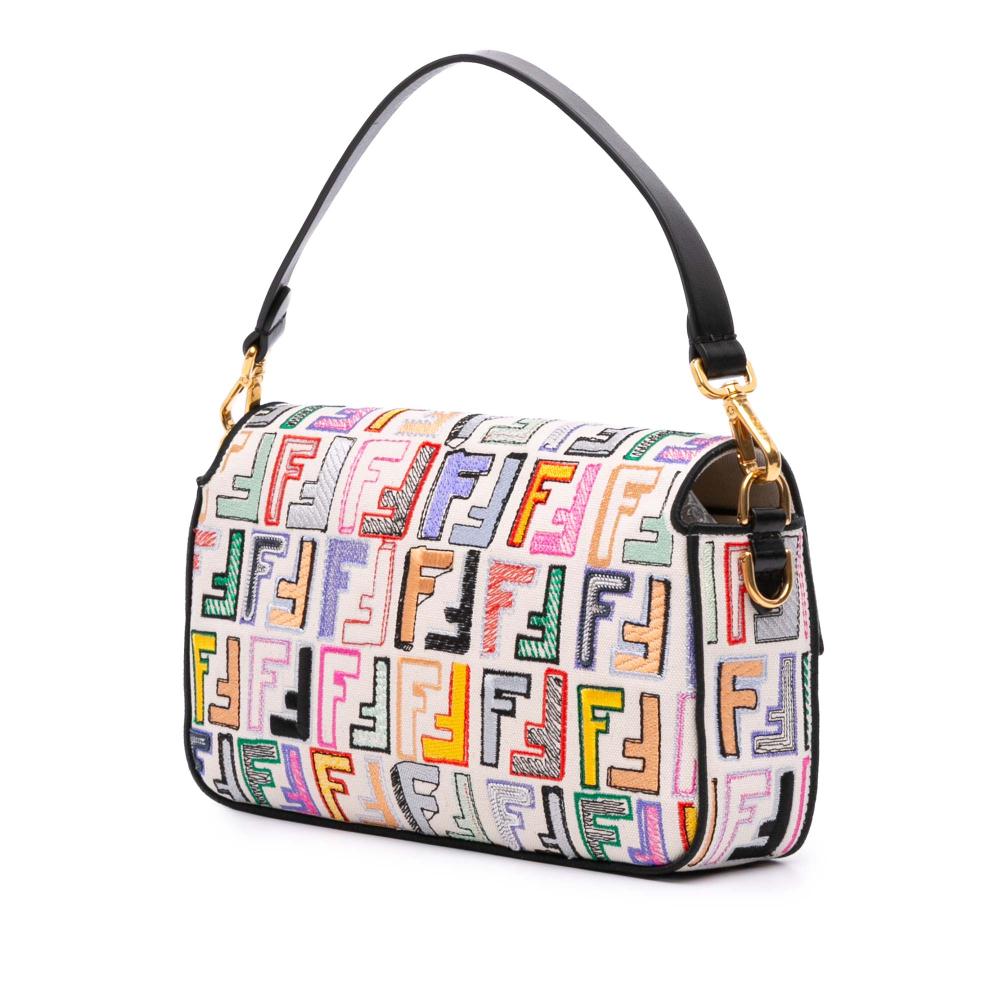 Fendi Brown Chinese Valentines Day Zucca Embroidered Canvas Baguette Satchel Italy