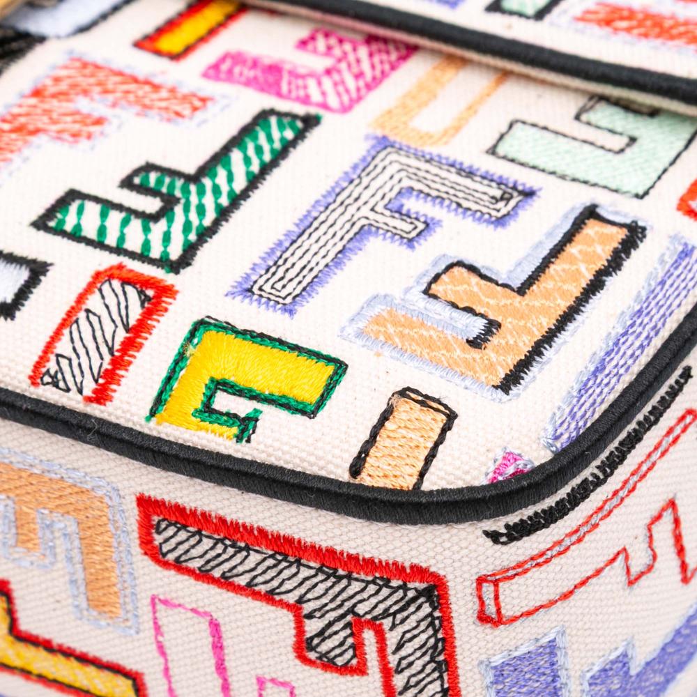 Fendi Brown Chinese Valentines Day Zucca Embroidered Canvas Baguette Satchel Italy