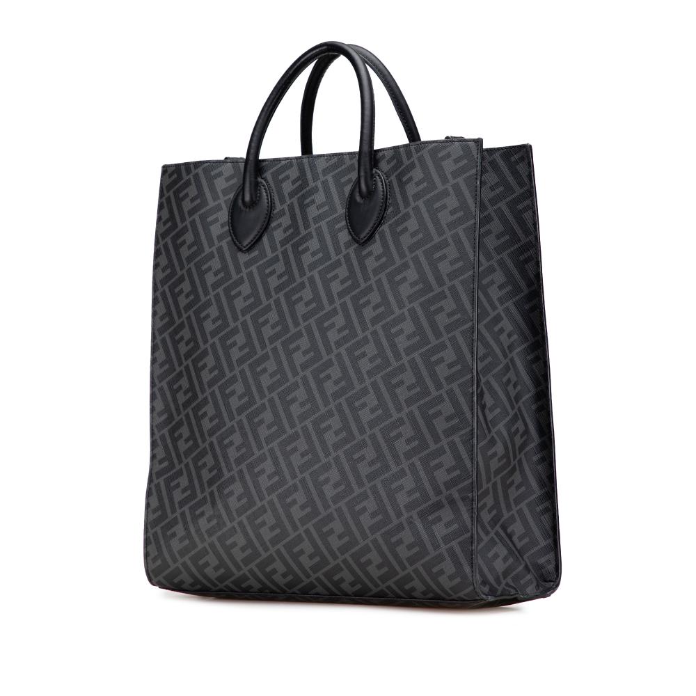 Fendi B Fendi Black Coated Canvas Fabric Zucca Diagonal Shopping Tote Italy