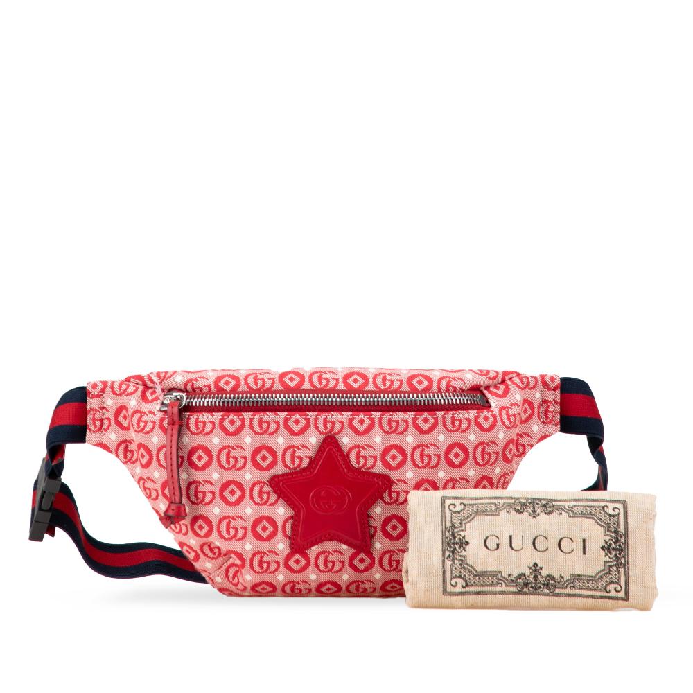 Gucci AB Gucci Red Canvas Fabric Kids GG Supreme Stars Web Belt Bag Italy