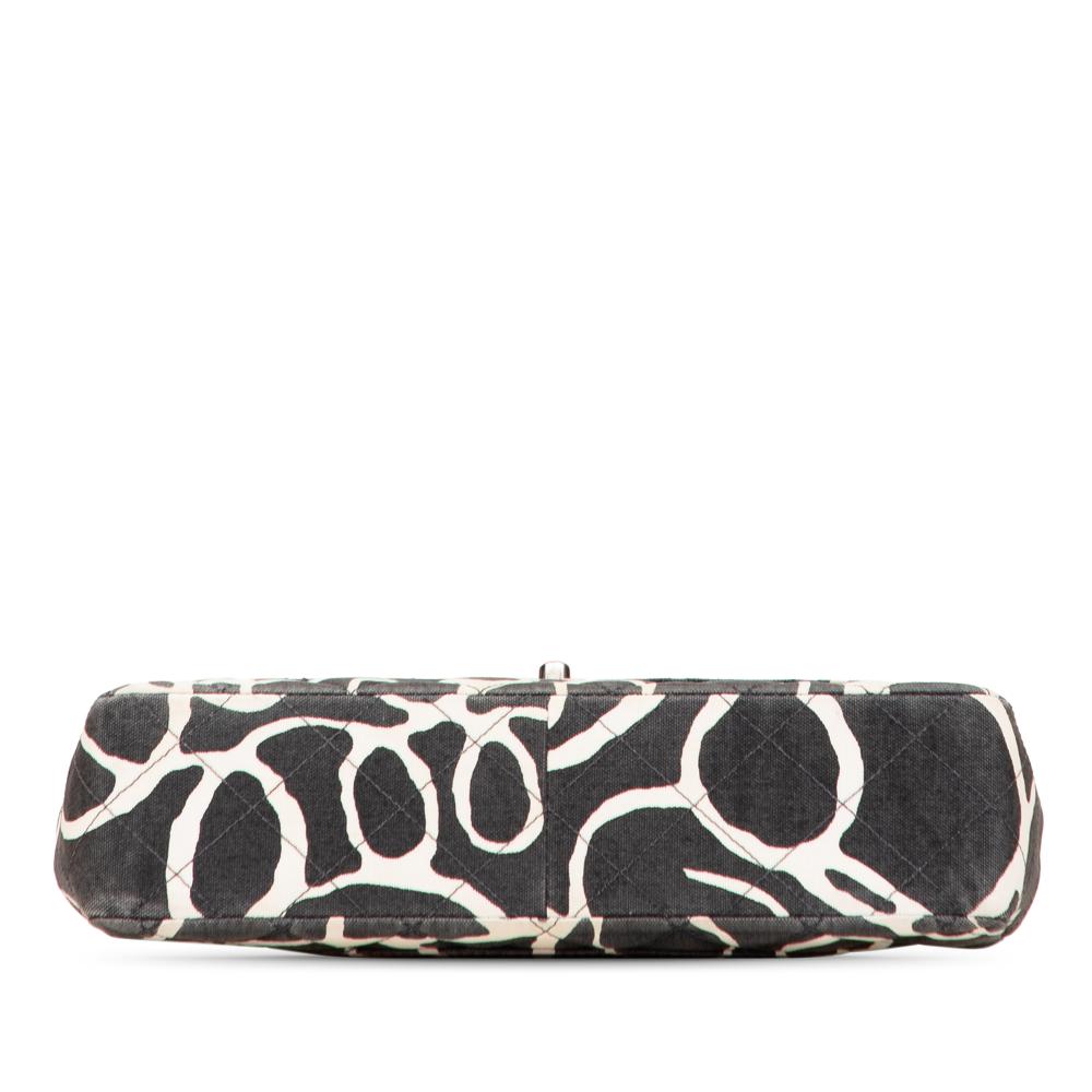 Chanel B Chanel Black with White Off White Canvas Fabric Medium CC Quilted Printed Single Flap France