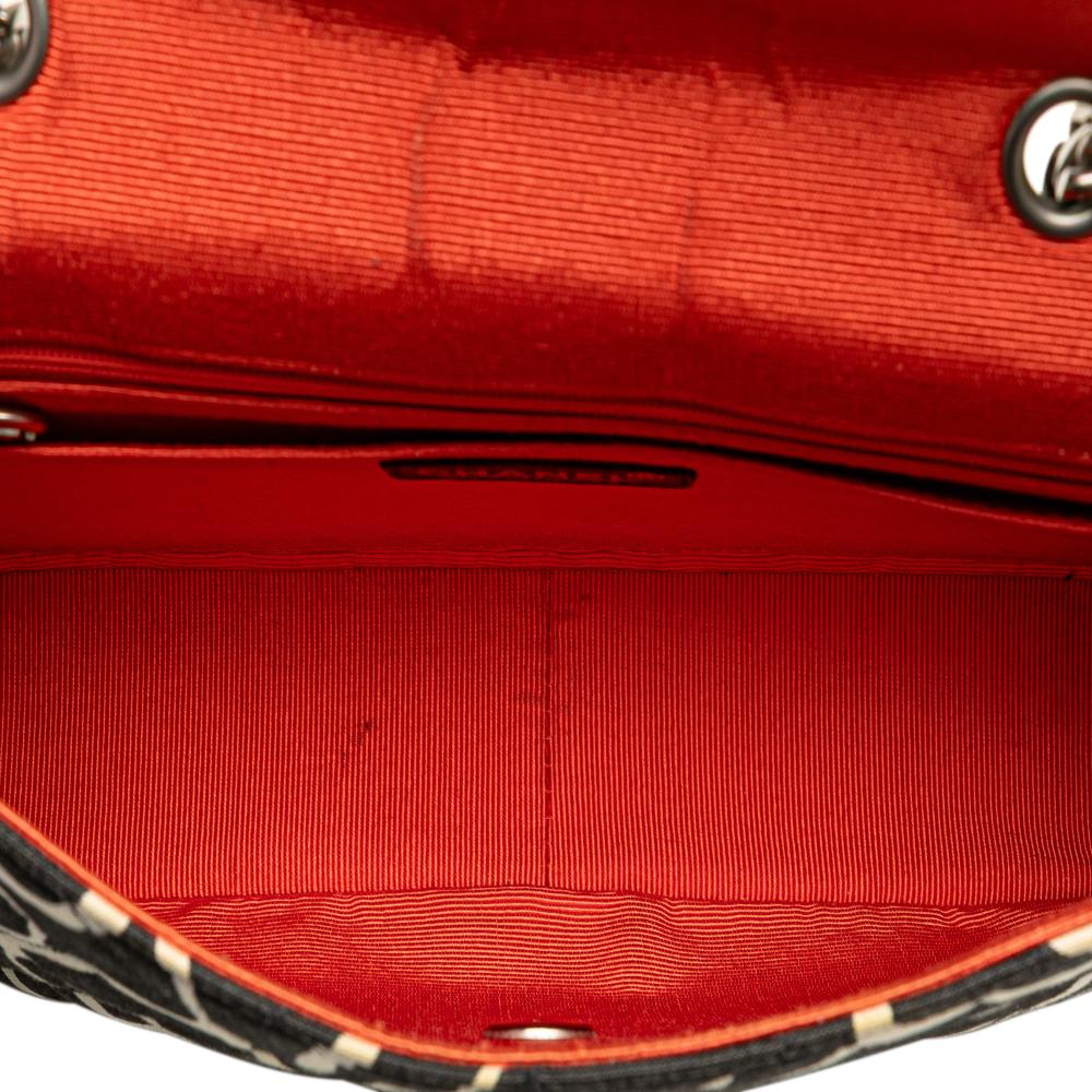 Chanel B Chanel Black with White Off White Canvas Fabric Medium CC Quilted Printed Single Flap France