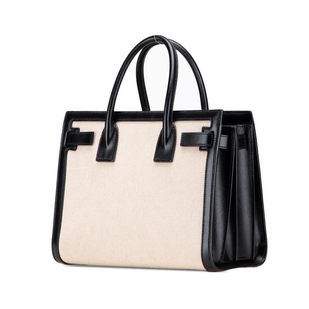 Saint Laurent B Saint Laurent White Ivory with Black Canvas Fabric Baby Sac De Jour Satchel Italy
