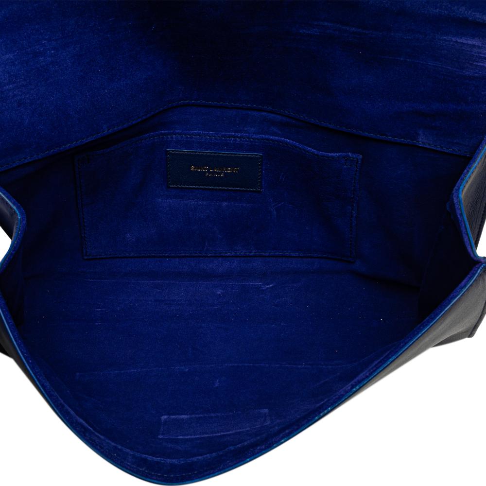 Saint Laurent B Saint Laurent Blue Calf Leather Chyc Ligne Clutch Italy