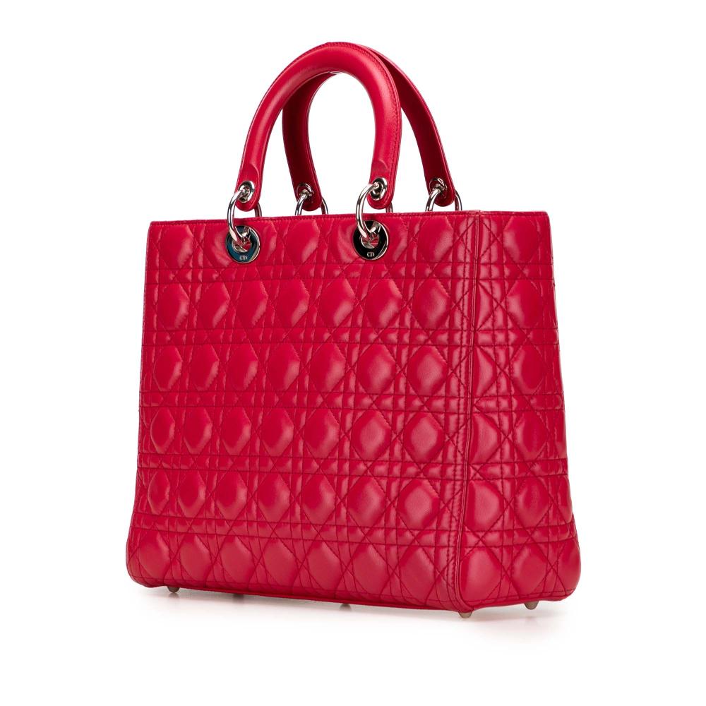 Christian Dior B Dior Red Lambskin Leather Leather Large Lambskin Cannage Lady Dior Italy