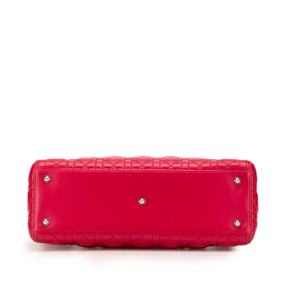 Christian Dior B Dior Red Lambskin Leather Leather Large Lambskin Cannage Lady Dior Italy