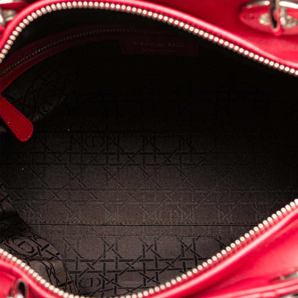 Christian Dior B Dior Red Lambskin Leather Leather Large Lambskin Cannage Lady Dior Italy