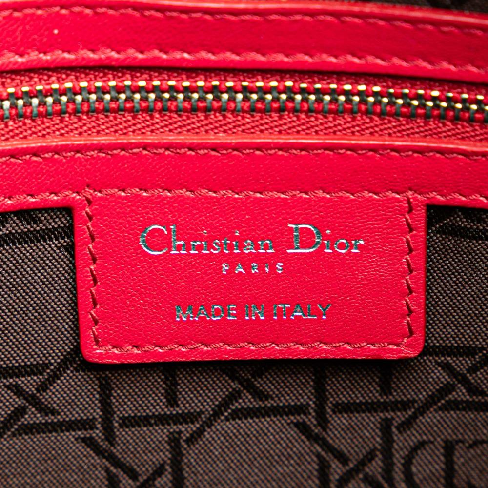 Christian Dior B Dior Red Lambskin Leather Leather Large Lambskin Cannage Lady Dior Italy