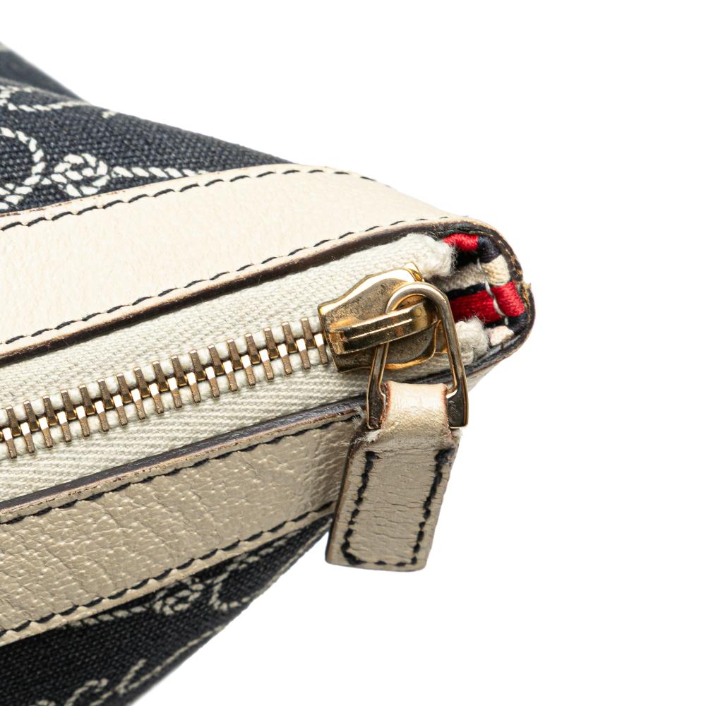 Gucci B Gucci Blue Dark Blue with White Canvas Fabric 85th Anniversary Logo Abbey D Ring Tote Italy