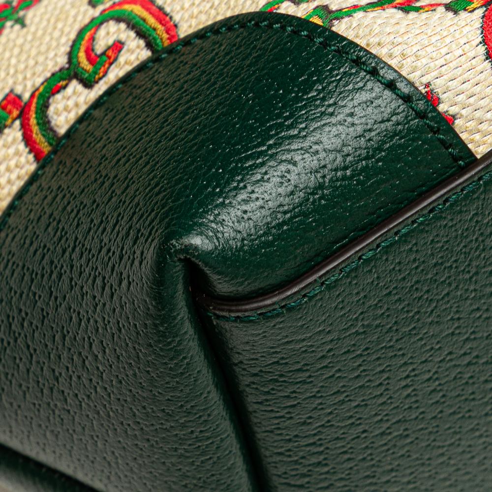 Gucci Brown 100th Anniversary Medium GG Canvas Embroidered Flower Ophidia Tote Italy