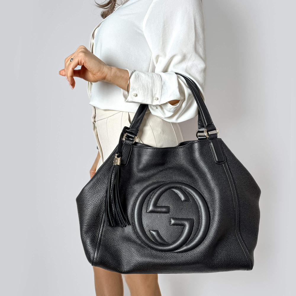 Gucci Soho Medium Leather Hobo Shoulder Bag Black