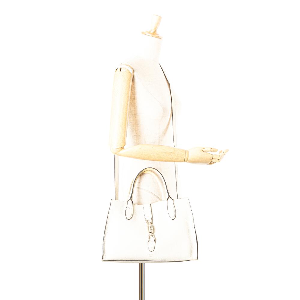 Gucci B Gucci White Calf Leather Small Grained skin Soft Jackie Tote Italy