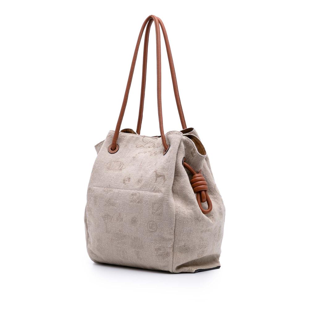 Loewe B LOEWE Brown Light Beige Canvas Fabric Medium Flamenco Knot Tote Spain