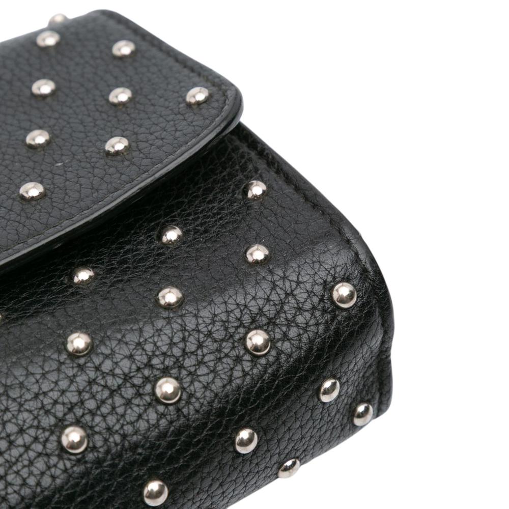 Gucci AB Gucci Black Calf Leather Small Studded Miss Bamboo Crossbody Italy