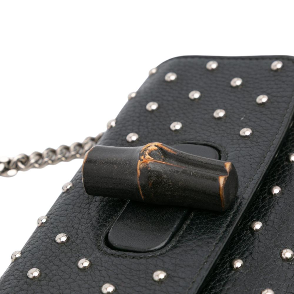 Gucci AB Gucci Black Calf Leather Small Studded Miss Bamboo Crossbody Italy